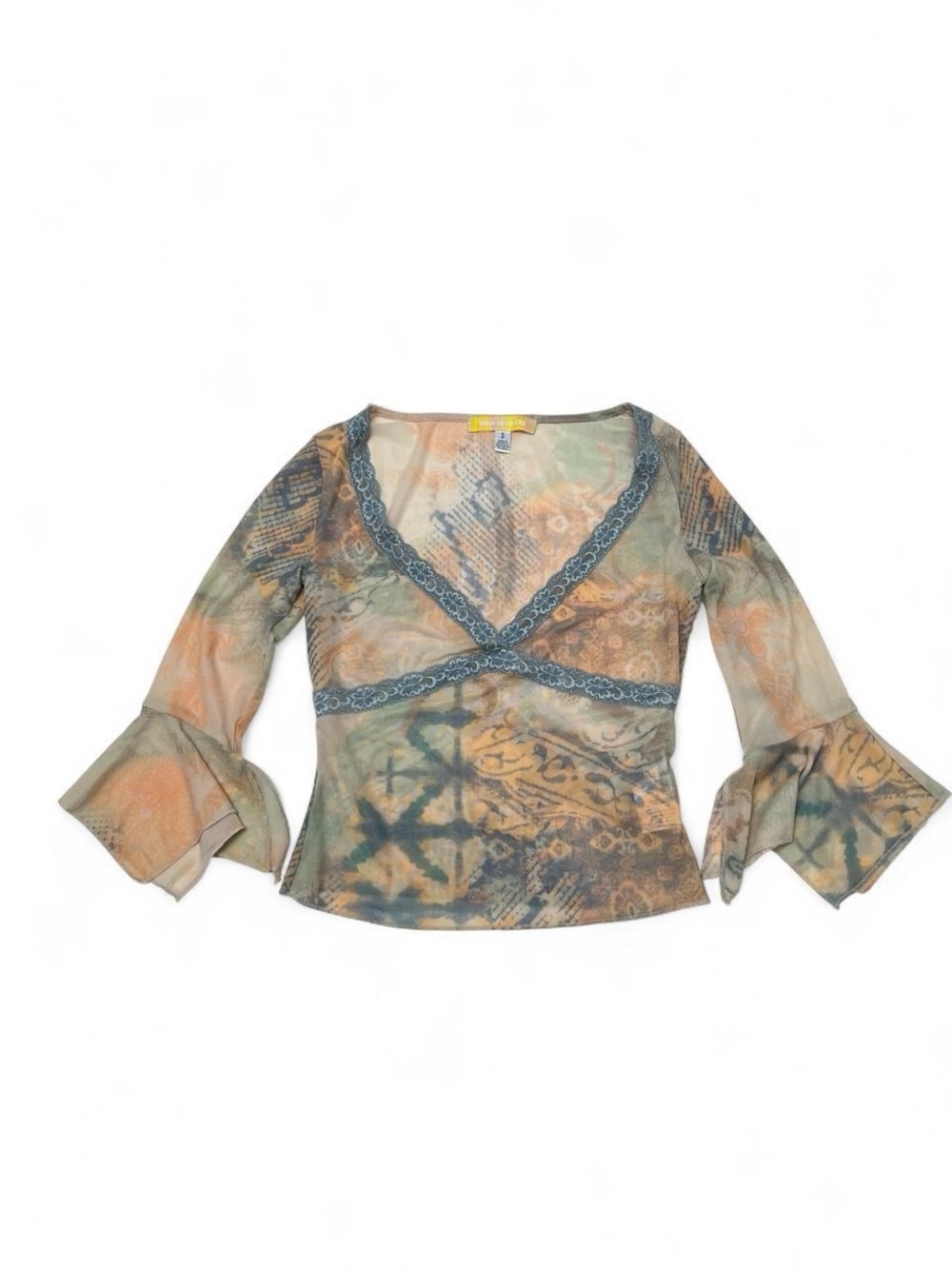 Urban Outfitters Multi-Color Tie-Dye Mesh V-Neck Blouse